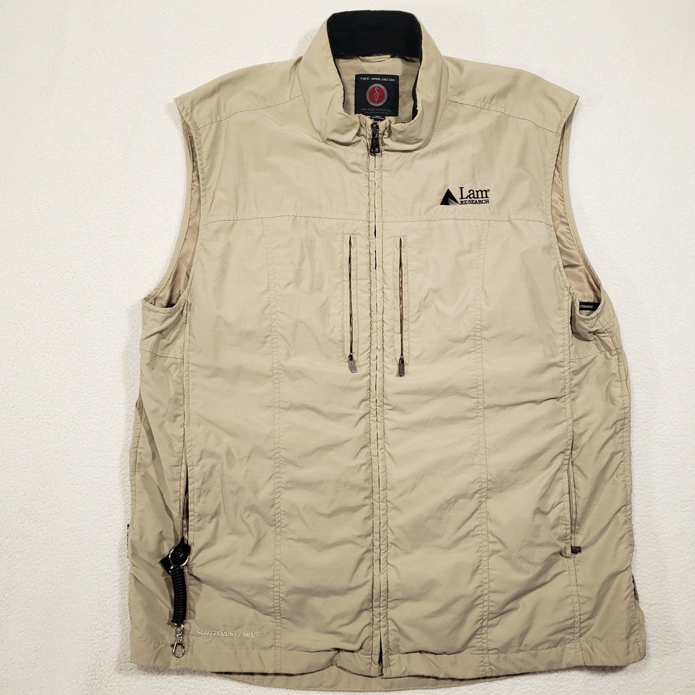 SCOTTEVEST Travel Vest Mens XL Tan Multi-Pocket Utility Tech SeV TEC